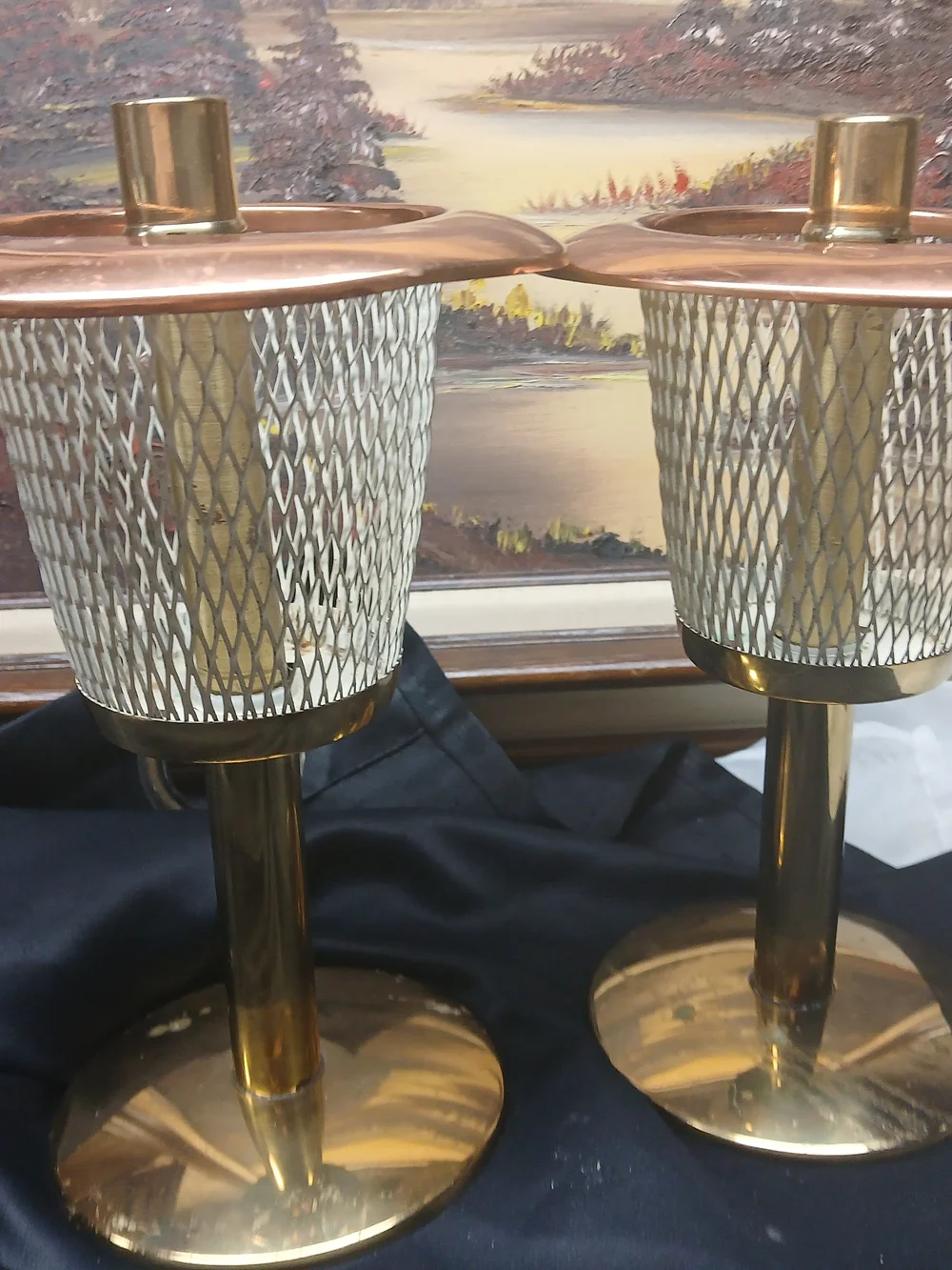 Brass and Copper Mesh Candle Holders - Set of 2